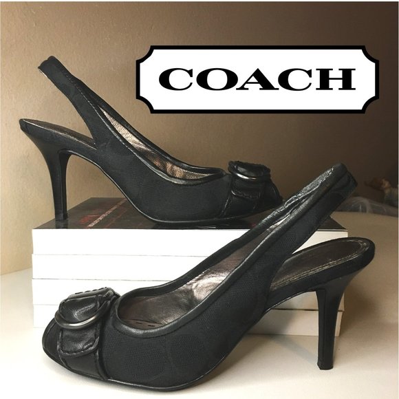 COACH "Diane" Logo'd Canvas & Leather Sling Back Heels 🐴 - Picture 1 of 15